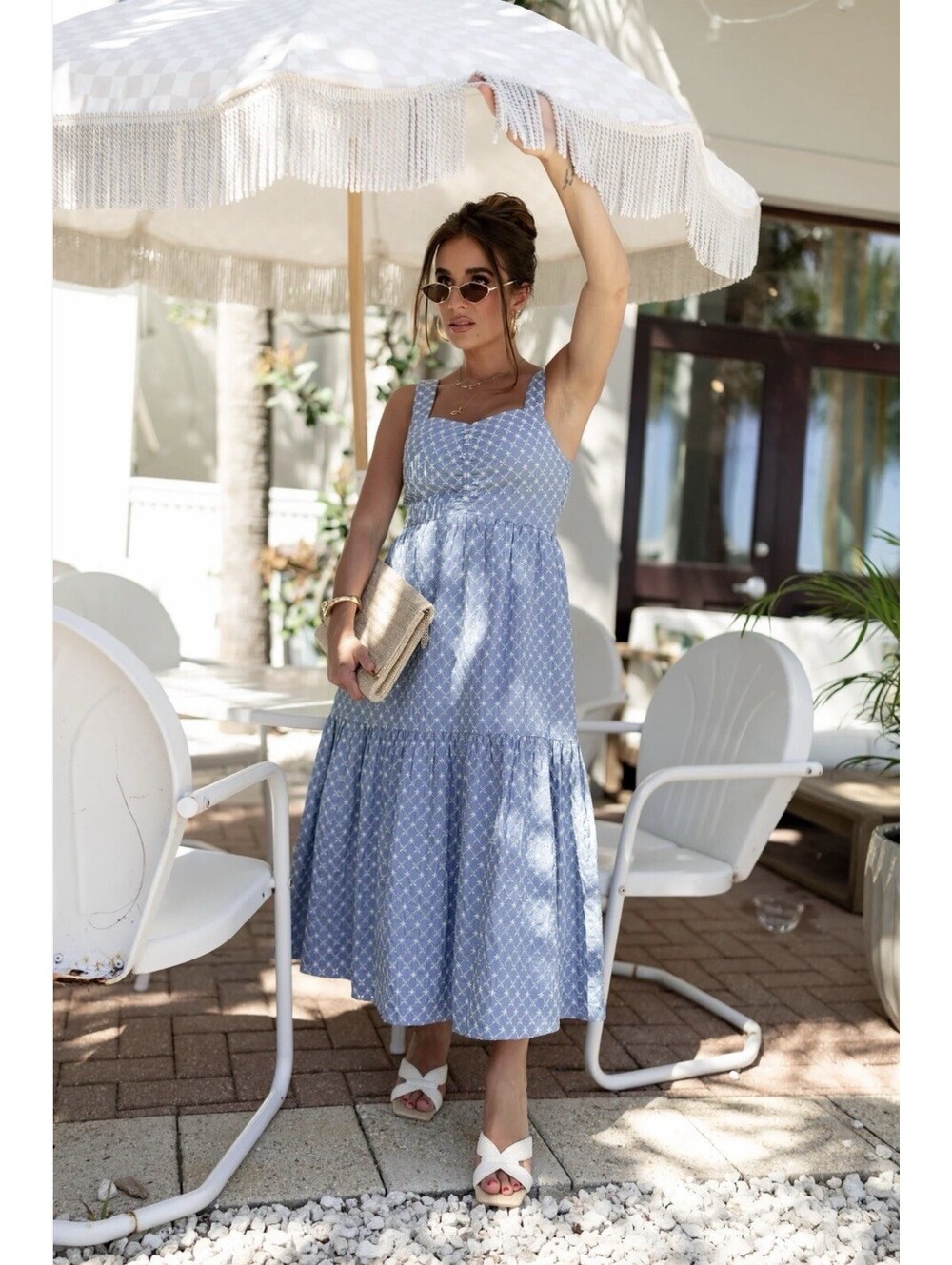 NWT Kittenish Women’s Size Small Micro Floral Blue Sleeveless Preppy Midi Dress